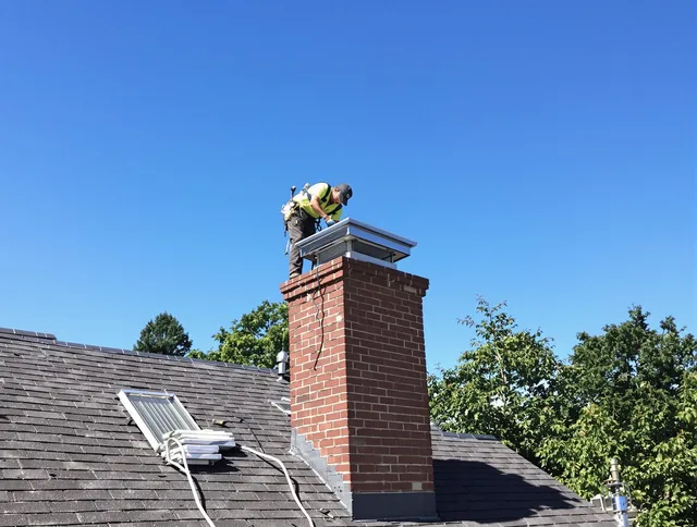 Garfield Heights Chimney Sweep technician measuring a chimney cap in Garfield Heights, OH