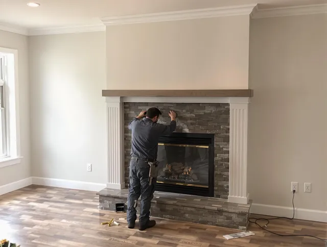 Garfield Heights Chimney Sweep finishing a custom fireplace install in Garfield Heights, OH